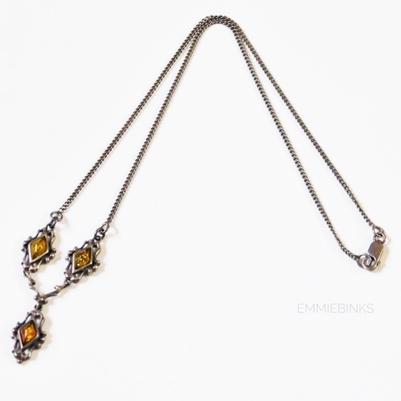 Vintage Sterling Silver 925 Baltic Amber Necklace - Picture 2 of 8